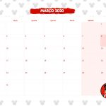 Calendario Mensal Minnie Vermelha Marco 2020