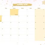 Calendario Mensal Unicornio Dourado Janeiro 2020