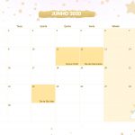 Calendario Mensal Unicornio Dourado Junho 2020
