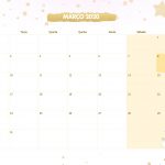 Calendario Mensal Unicornio Dourado Marco 2020