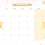 Calendario Mensal Unicornio Dourado Outubro 2020
