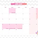 Calendario Mensal Unicornio Rosa Abril 2020