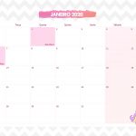 Calendario Mensal Unicornio Rosa Janeiro 2020