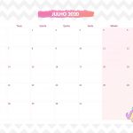 Calendario Mensal Unicornio Rosa Julho 2020