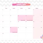 Calendario Mensal Unicornio Rosa Junho 2020