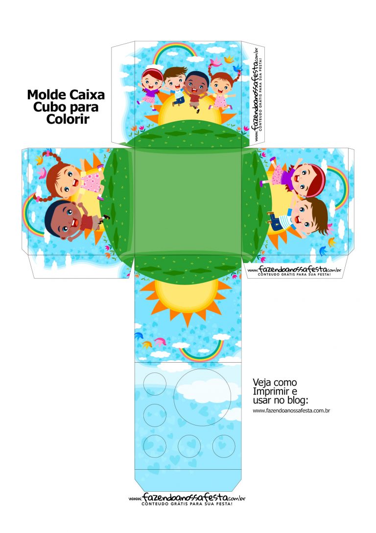 Molde Caixa Kit Colorir Dia das Criancas - Fazendo a Nossa Festa