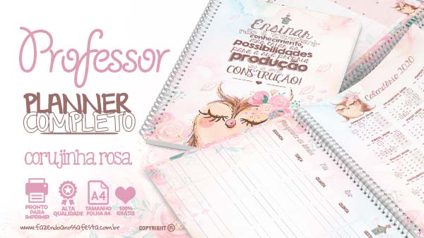 Planner para Professores Tema Corujinha Rosa Grátis para Imprimir