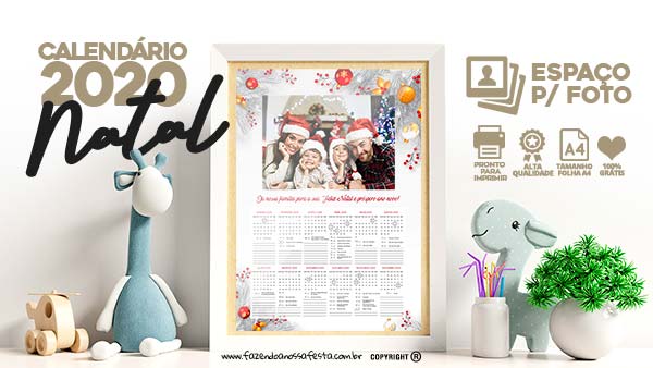 Calendario 2020 personalizado com foto para Natal