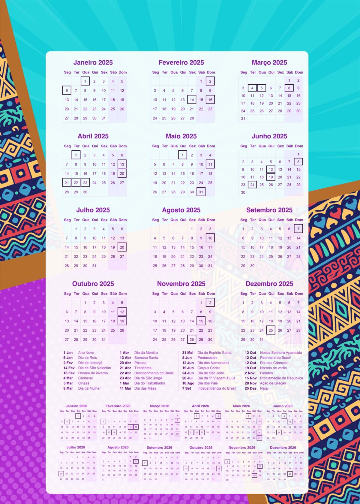 Calendario 2025 Afro Fazendo a Nossa Festa