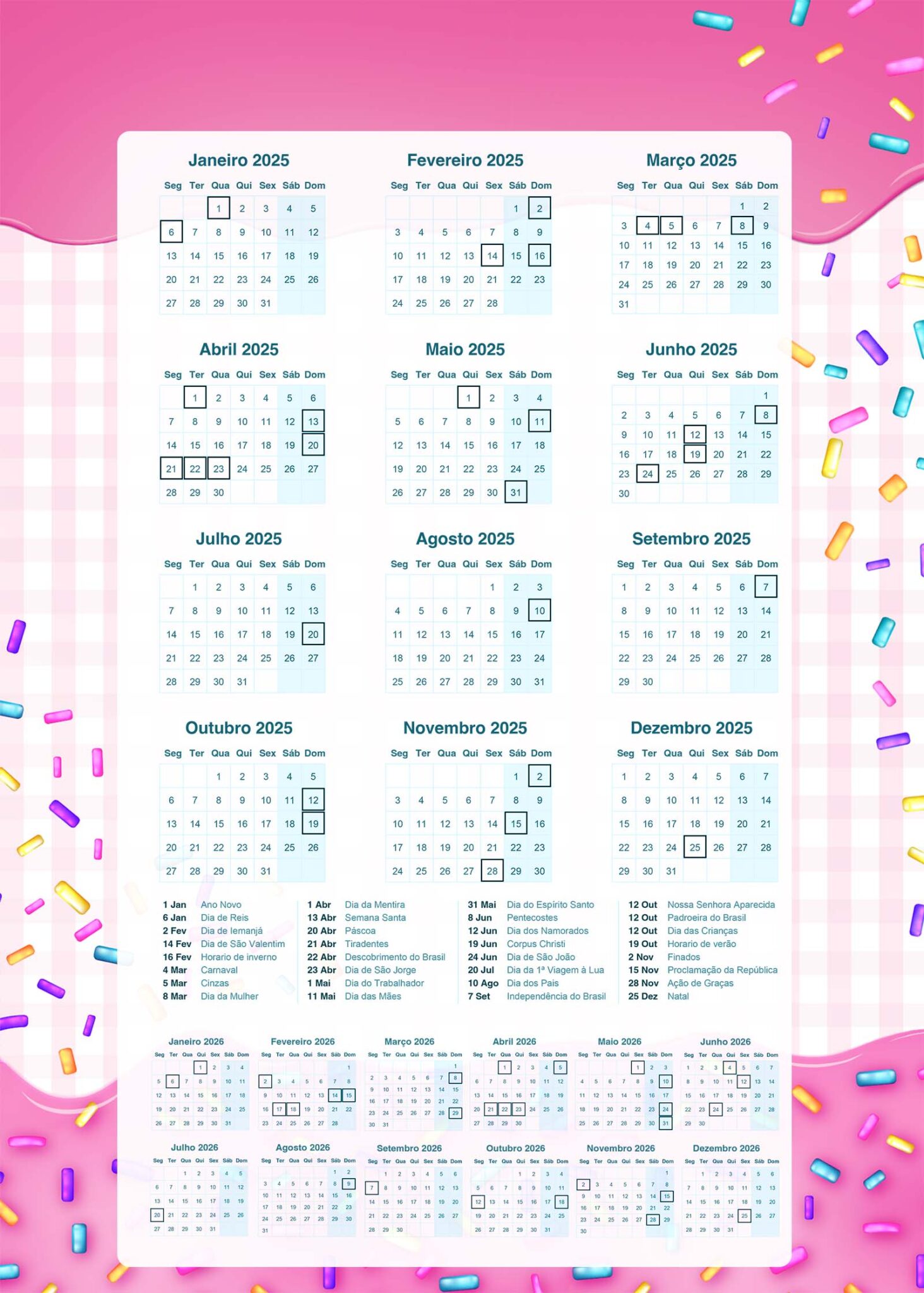 Calendario 2025 cupcake Fazendo a Nossa Festa