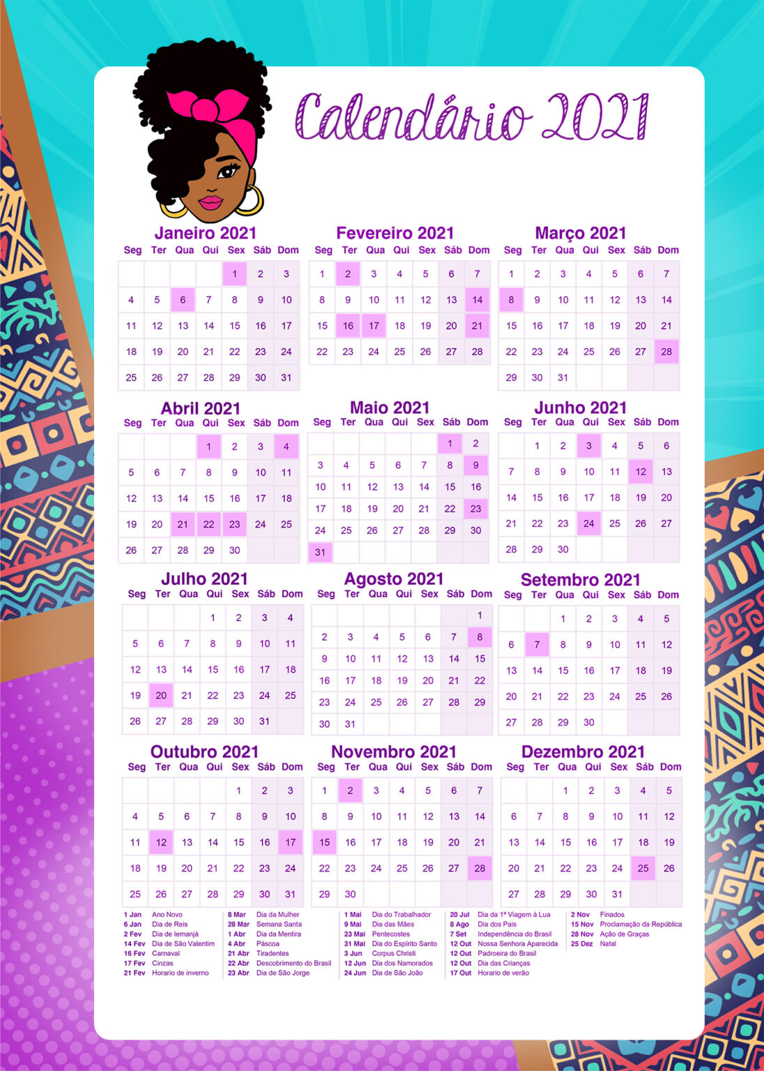 Planner Mulher Afro Calendario 2021 Professor Fazendo A Nossa Festa 4910