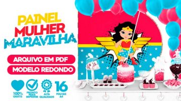 Painel Festa Mulher Maravilha Cute Usando Folha A4 Grátis para Imprimir Painel Festa Mulher Maravilha Cute