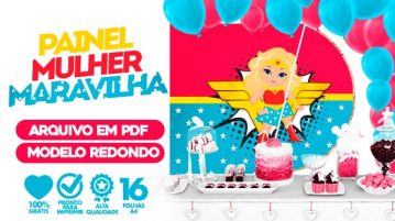 Painel Festa Mulher Maravilha Cute Loira Usando Folhas A4 para Imprimir Painel Festa Mulher Maravilha Cute Loira