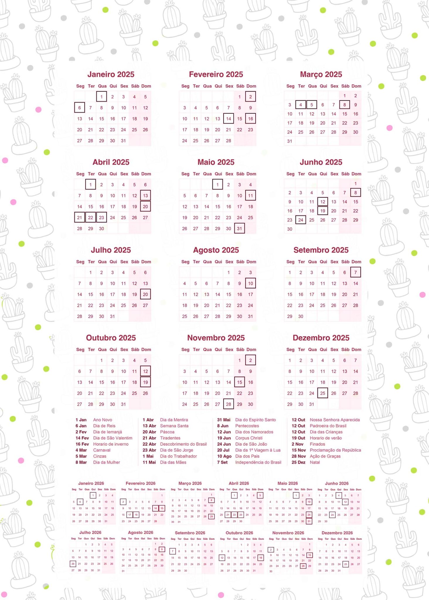 Calendario 2025 no drama lh - Fazendo a Nossa Festa