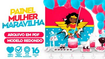 Painel Festa Mulher Maravilha Cute Afro Usando Folhas A4 para Imprimir Painel Festa Mulher Maravilha Cute Afro