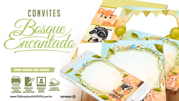 Convite Festa Bosque Encantado Grátis para Editar e Imprimir