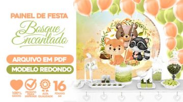 Painel Festa Bosque Encantado Usando Folha A4 para Imprimir Painel Festa Floresta Encantada Verde