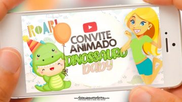 Convite Animado Dinossauro Baby Grátis para Baixar e Editar Convite Animado Dinossauro Baby