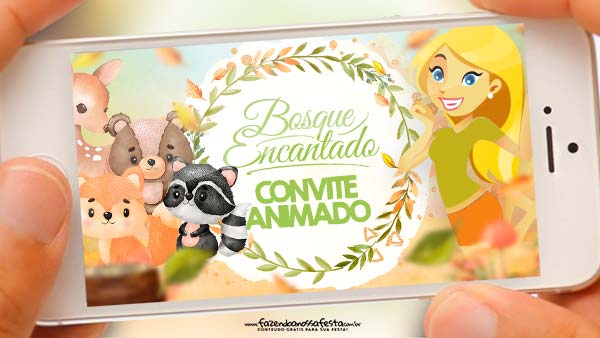 Convite Animado Bosque Encantado Grátis para Baixar e Editar