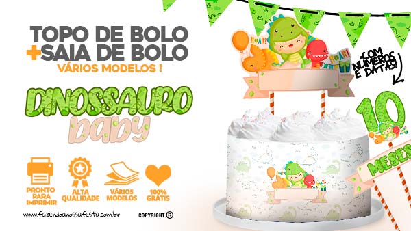 Topo de bolo Dinossauro Baby Gratis