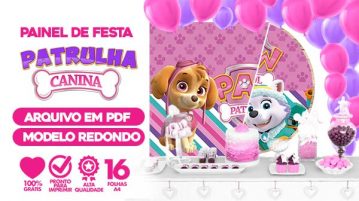 Painel Festa Patrulha Canina Rosa Usando Folhas A4 para Imprimir Painel Festa Patrulha Canina Rosa