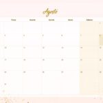 Calendario Mensal 2021 Agosto Rose Gold