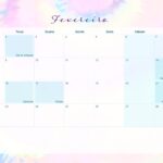 Calendario Mensal 2021 Fevereiro Tie Dye