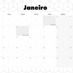 Calendario Mensal 2021 Janeiro Preto e Branco