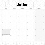 Calendario Mensal 2021 Julho Preto e Branco