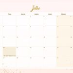 Calendario Mensal 2021 Julho Rose Gold
