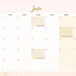 Calendario Mensal 2021 Junho Rose Gold