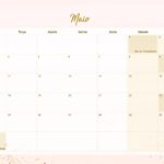 Calendario Mensal 2021 Maio Rose Gold