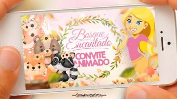 Convite Animado Bosque Encantado Menina Grátis para Baixar e Editar Convite Animado Bosque Encantado Menina