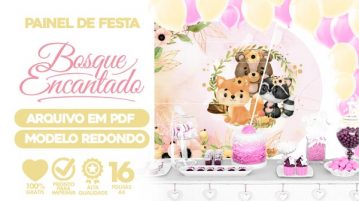 Painel Festa Bosque Encantado Menina Usando Folhas A4 para Imprimir Painel Festa Bosque Encantado Menina