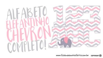 Alfabeto Elefantinho Rosa e Cinza Chevron Grátis para Baixar Alfabeto Elefantinho Rosa e Cinza Chevron