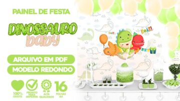 Painel Festa Dinossauro Baby Usando Folhas A4 para Imprimir Painel Festa Dinossauro Baby