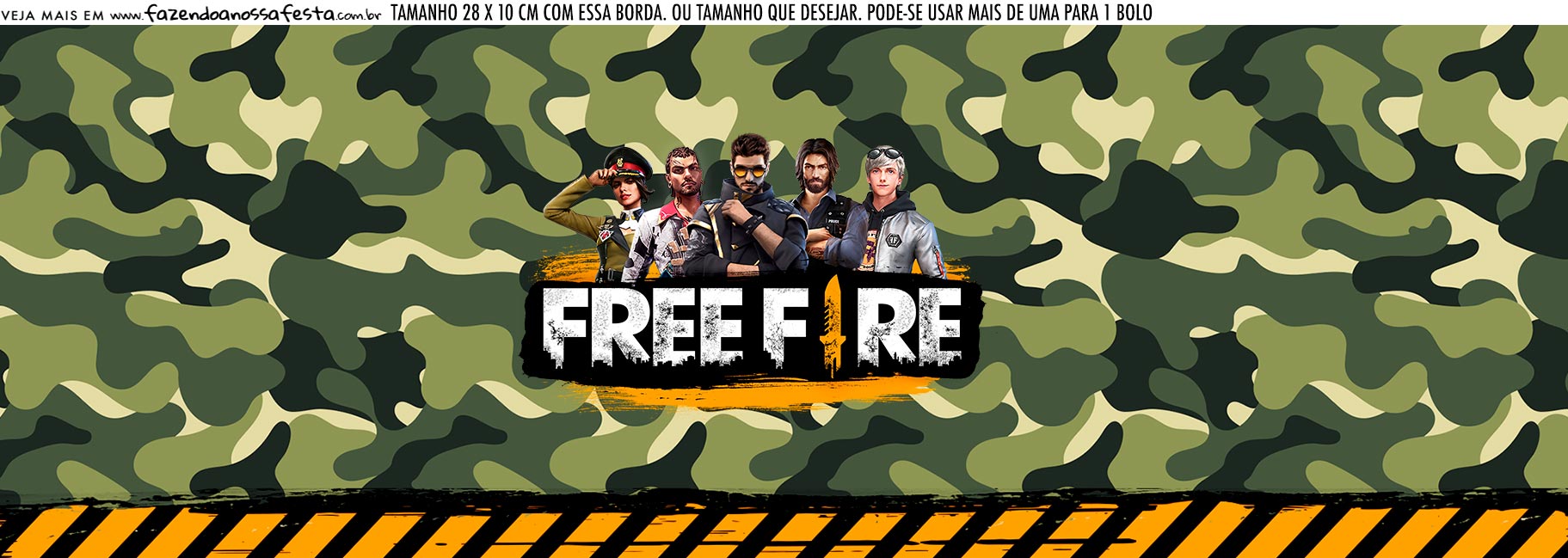 Topo de Bolo free fire, saia e tag pronto para imprimir