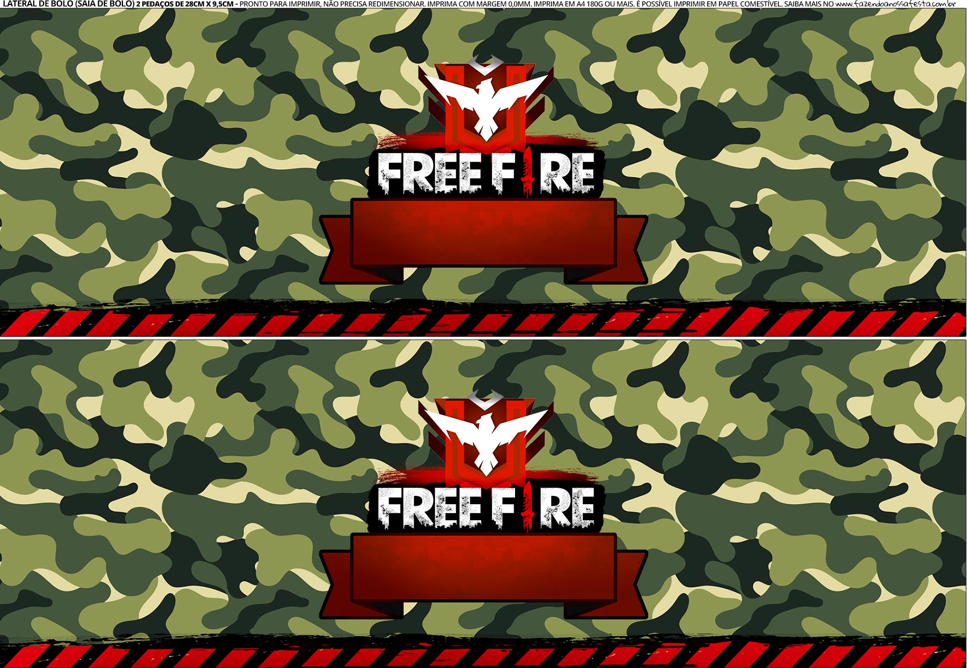 Topo de Bolo free fire, saia e tag pronto para imprimir