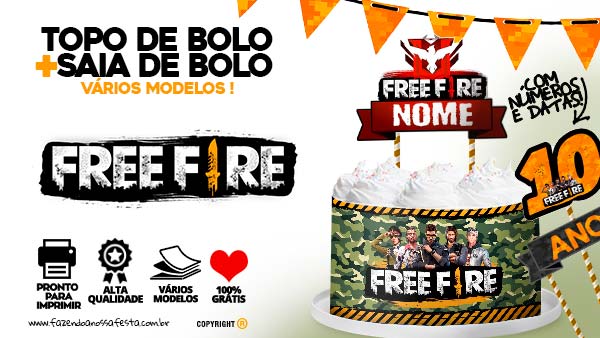 Topo de bolo Free Fire menina