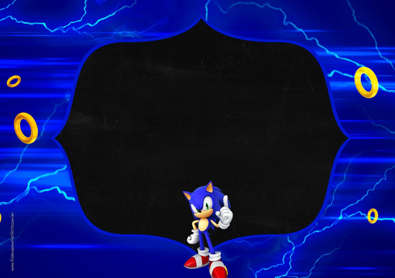Convite Chalkboard Sonic 5 Fazendo a Nossa Festa