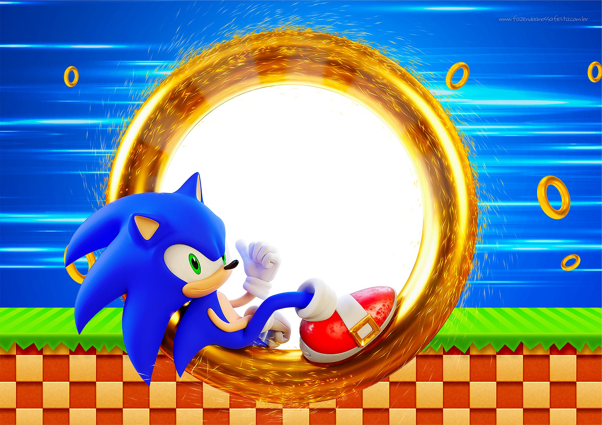 Convite Festa Sonic Grátis para Editar e Imprimir