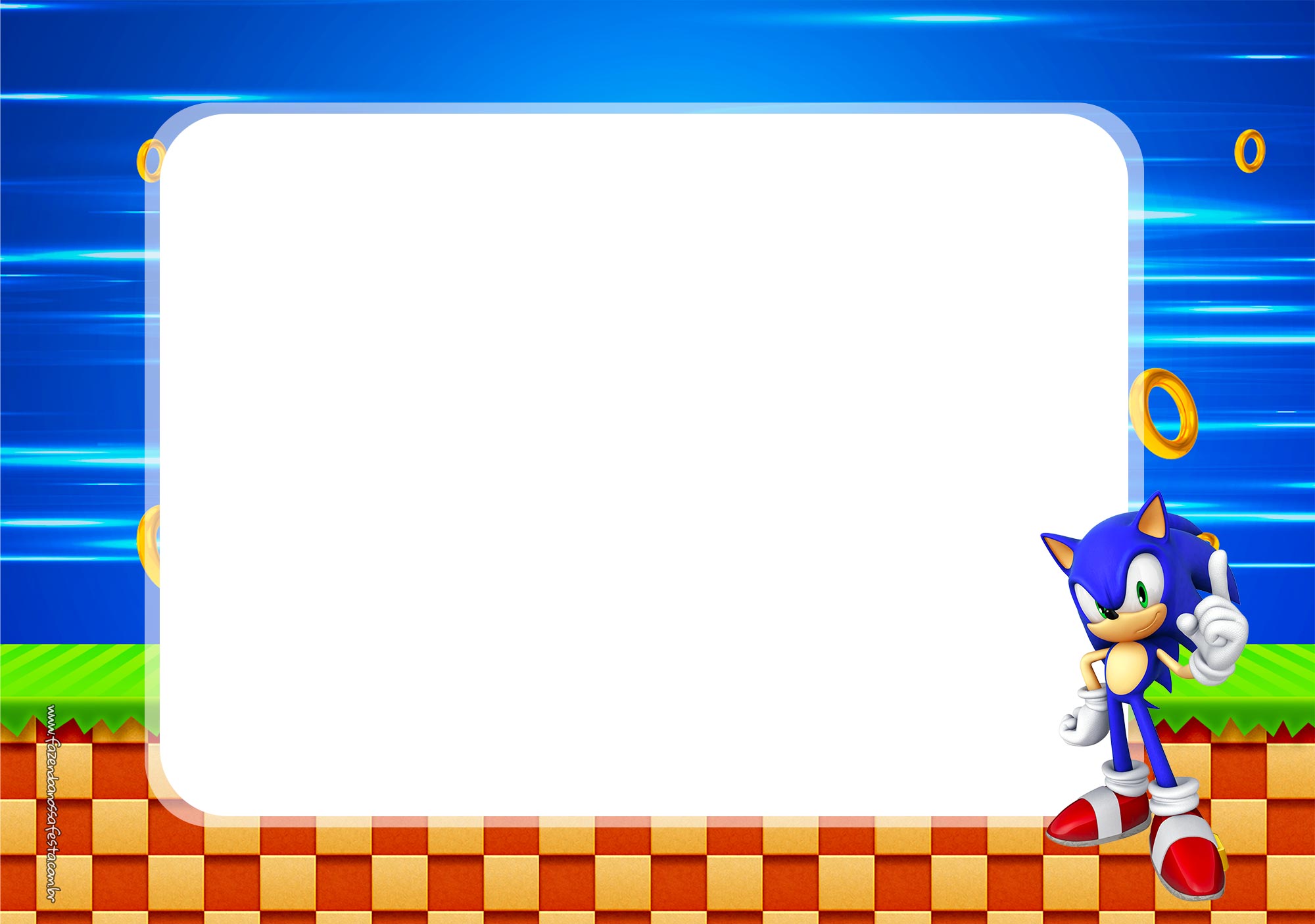 Convite Sonic para Imprimir - Fazendo a Nossa Festa