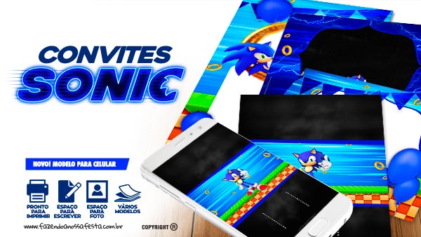 Convite Festa Sonic Gratis para Imprimir