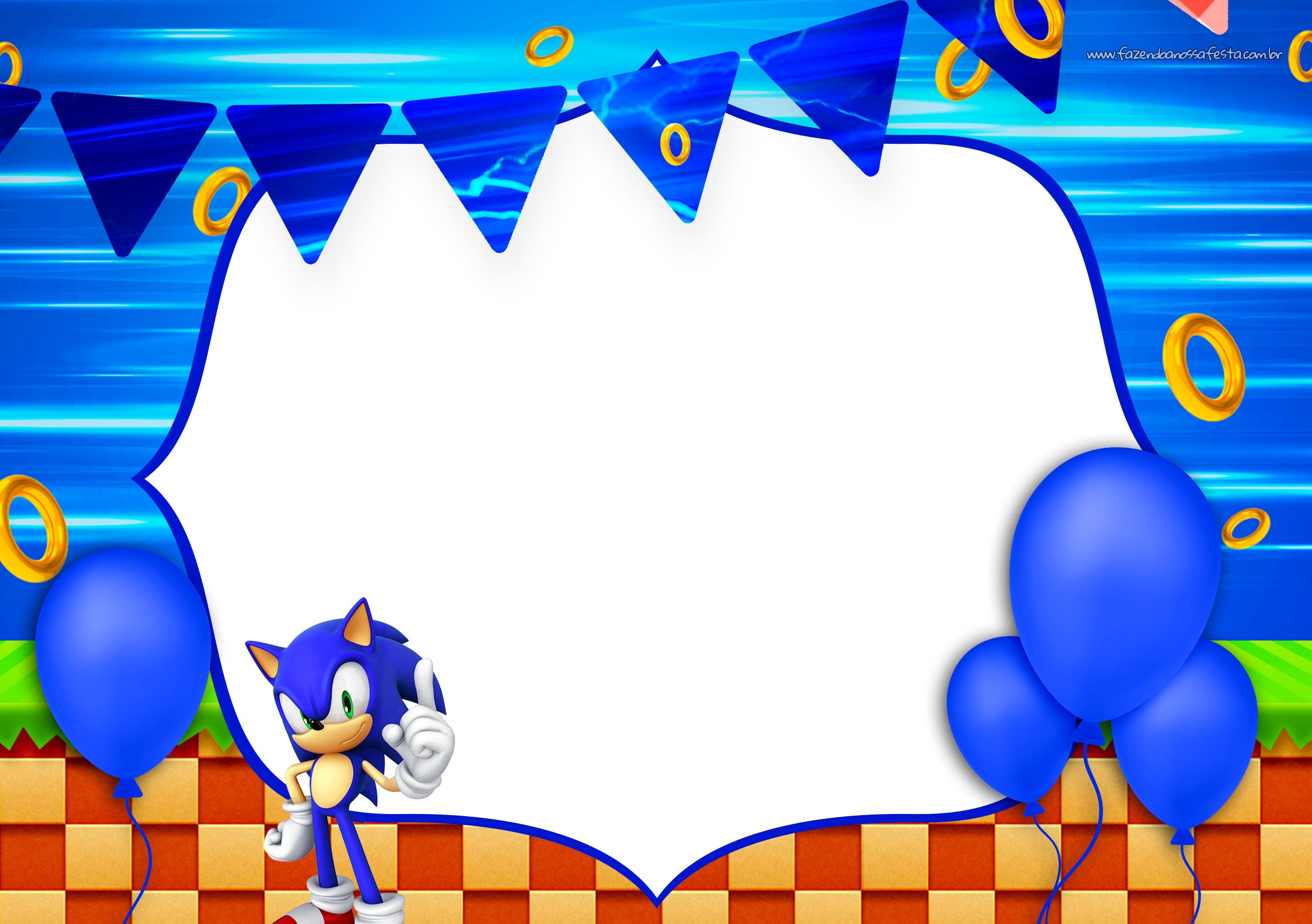 Convite Sonic para Imprimir - Fazendo a Nossa Festa
