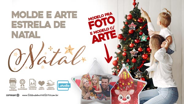 Estrela de Natal com Foto Molde Grátis para Personalizar