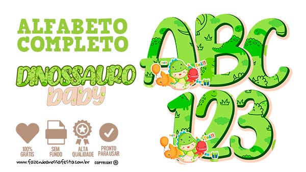 Alfabeto Dinossauro Baby – Letras e Números para Imprimir e Personalizar
