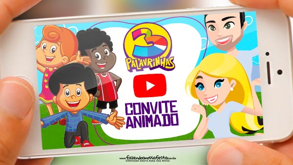 Convite Animado 3 Palavrinhas para Baixar e Editar Grátis