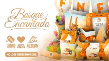 Kit Festa Bosque Encantado Laranja Grátis para Imprimir em Casa Kit Festa Bosque Encantado Laranja