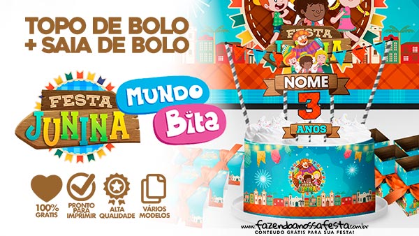 Topo de Bolo São João do Bita  e Saia de Bolo para Imprimir