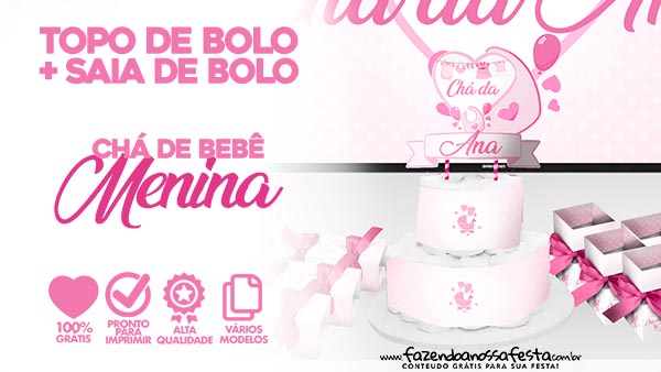 Kit Topo de Bolo com Balão Chá de Bebê Menina - 01 Kit - JM Festas -  Artigos decorativos de festas